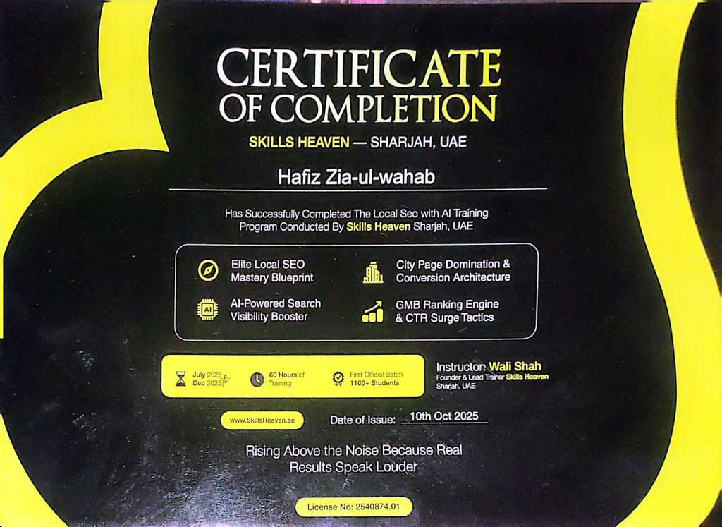 Local SEO Certificate Zia Ul Wahab